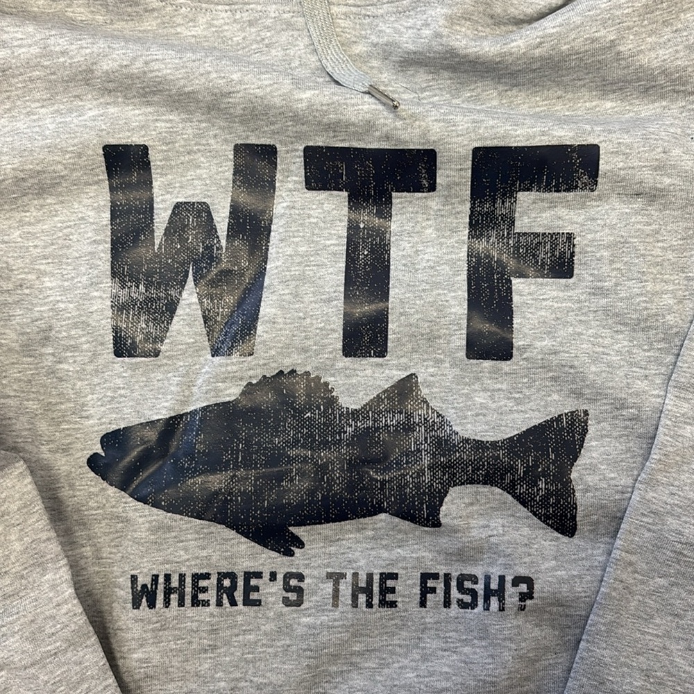 New Men’s XL WTF Fish hooded Grey Sweatshirt